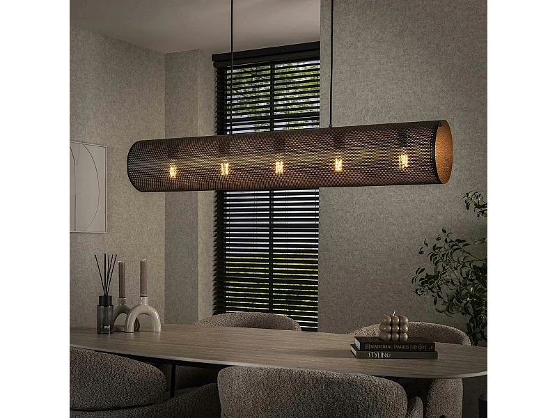 Suspension tube en métal noir perforé 5 lampes RALF