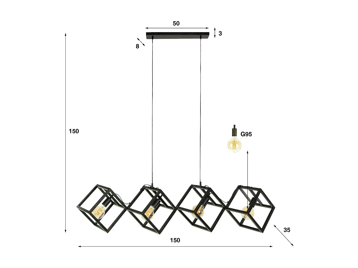 Suspension design 4 cubes en métal RALF