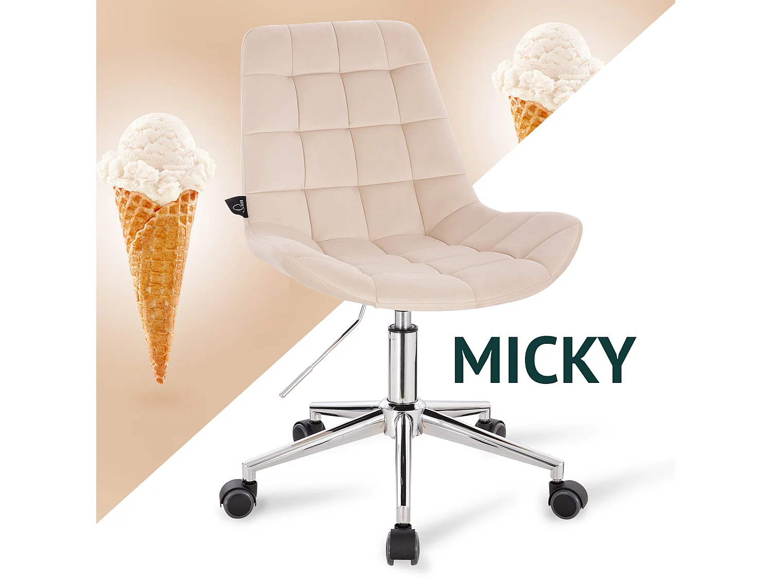 KINDERSCHREIBTISCHSTUHL MICKY Samtbezug Creme