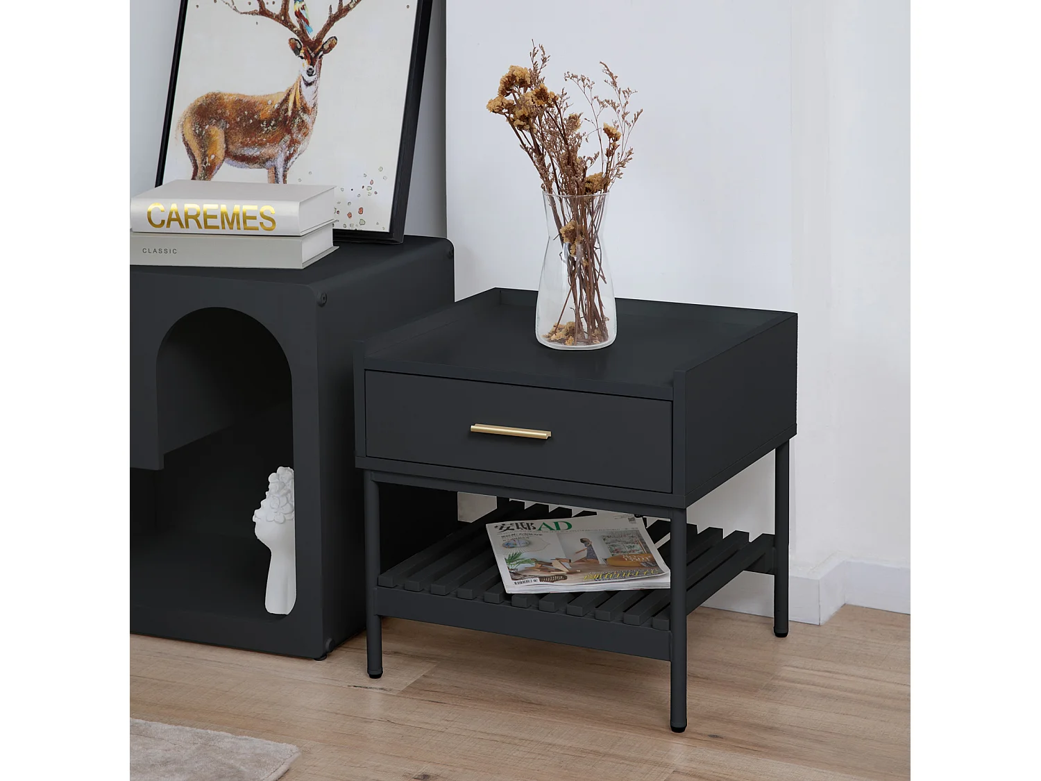 Table de chevet KORE avec tiroir Table de nuit Table de nuit Noir