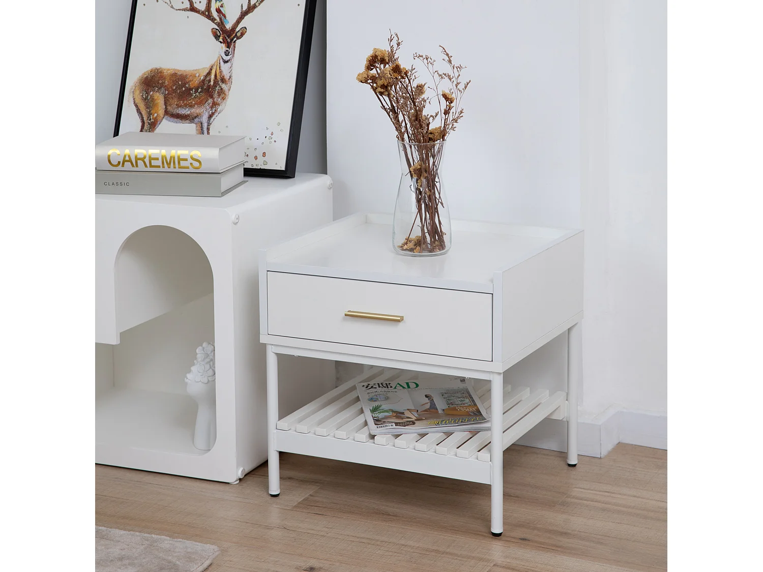 Table de chevet KORE avec tiroir Table de nuit Table de nuit Blanc