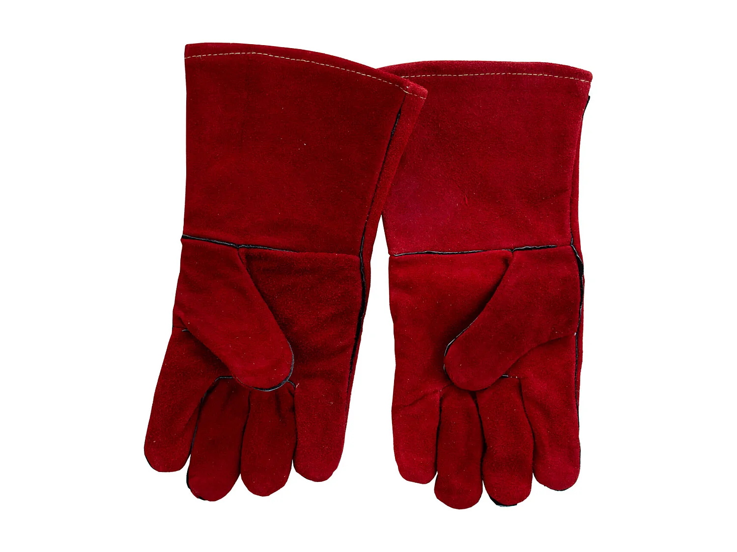 Gants de barbecue en cuir résistant à la chaleur avec doigts taille universelle rouge