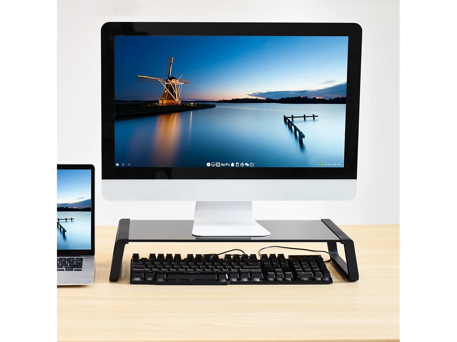 ANSAN Support de Moniteur Moniteur Riser Bureau Table d'Ordinateur Verre Noir