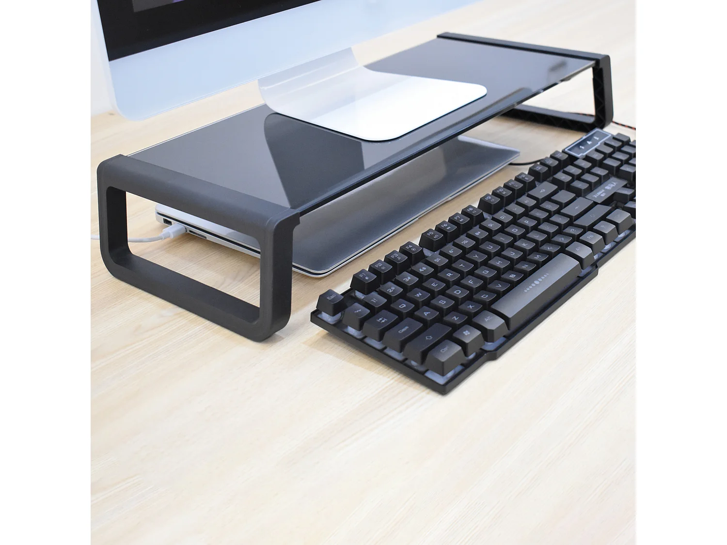 ANSAN Support de Moniteur Moniteur Riser Bureau Table d'Ordinateur Verre Noir