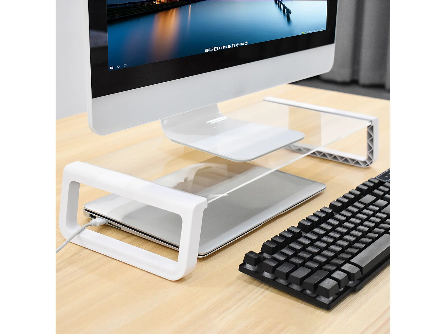 ANSAN support de moniteur rehausseur de moniteur bureau table d'ordinateur verre blanc