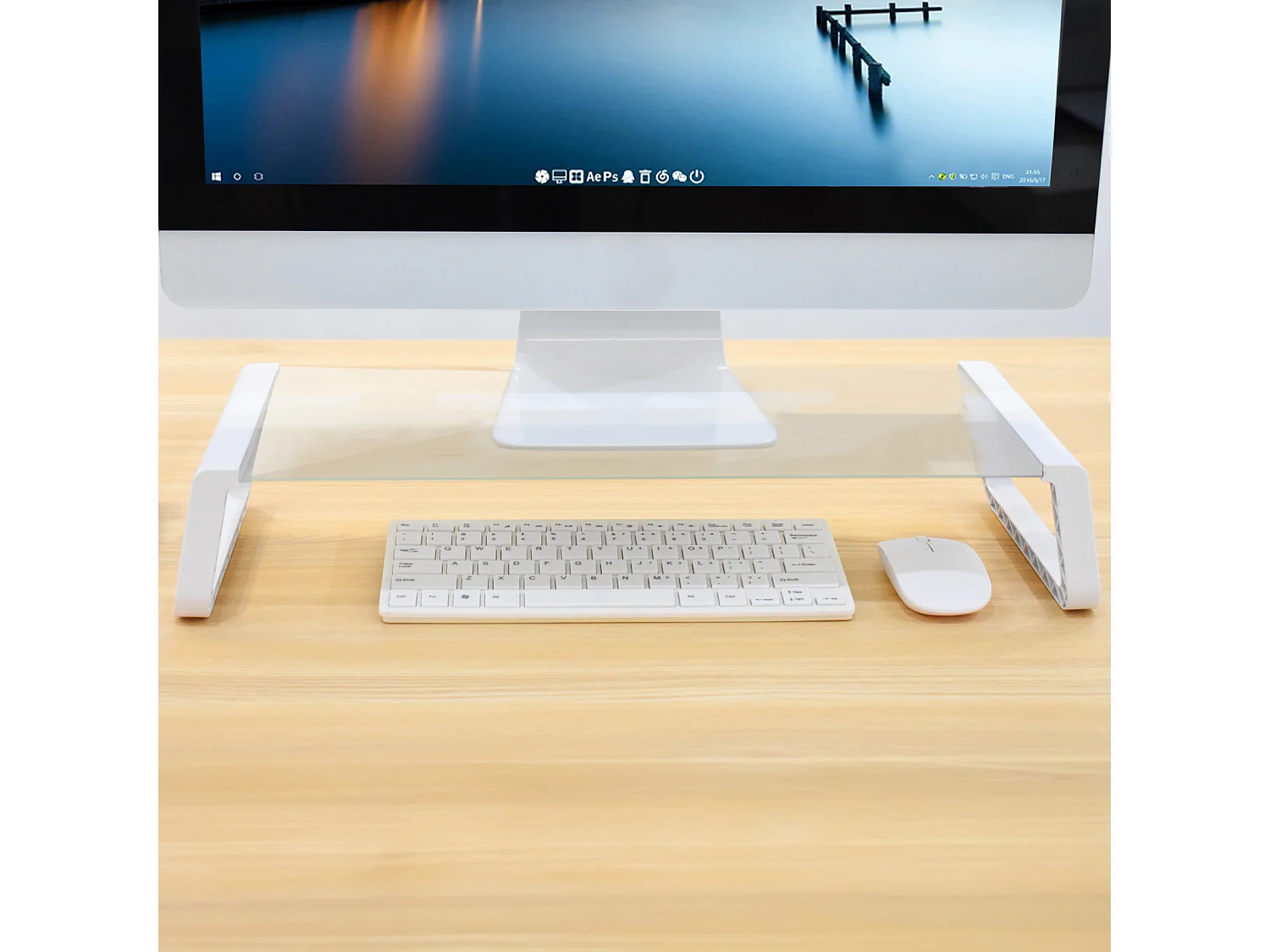 ANSAN support de moniteur rehausseur de moniteur bureau table d'ordinateur verre blanc