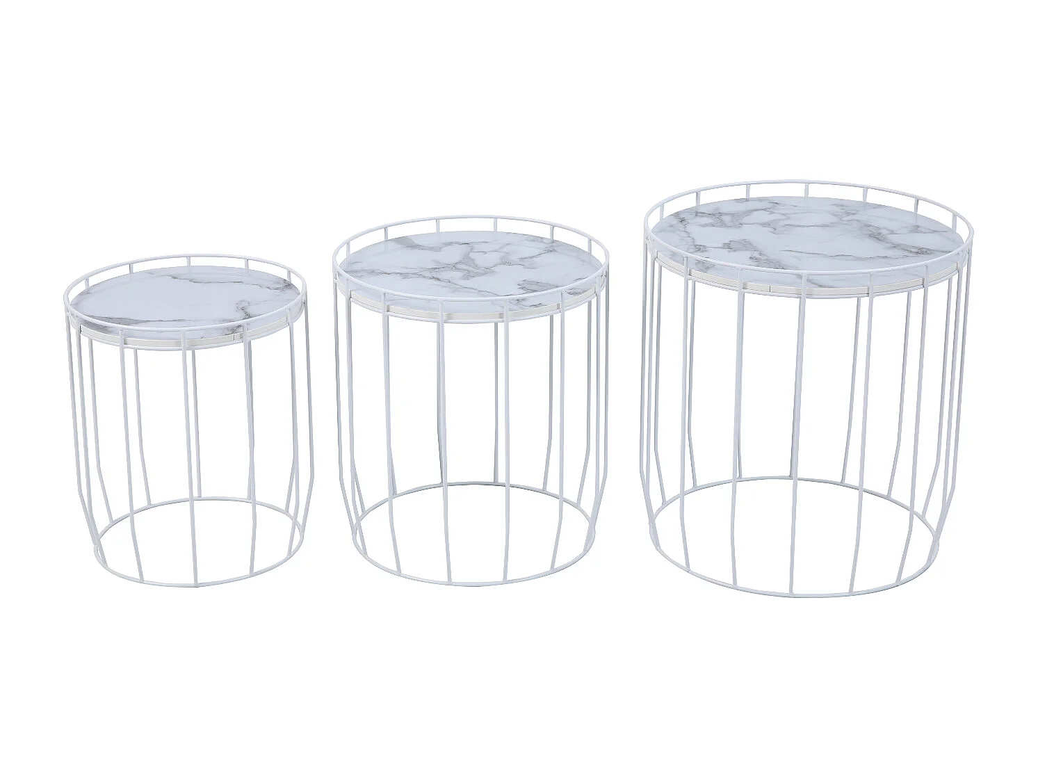 PASI Lot de 3 Tables d'appoint Tables basses Rondes Blanches