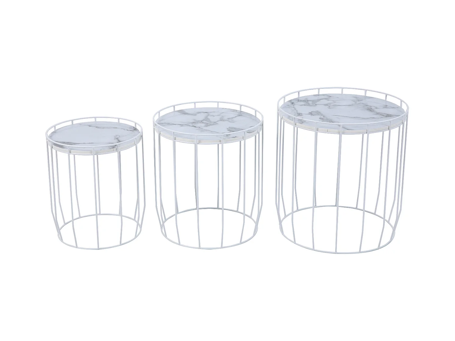 PASI Lot de 3 Tables d'appoint Tables basses Rondes Blanches