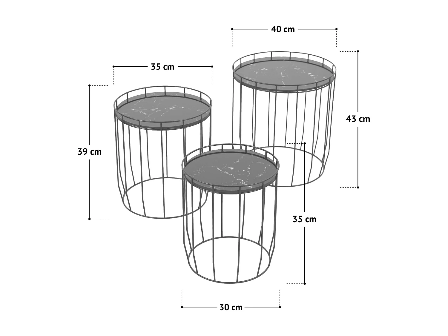 PASI Lot de 3 Tables d'appoint Tables basses Rondes Blanches