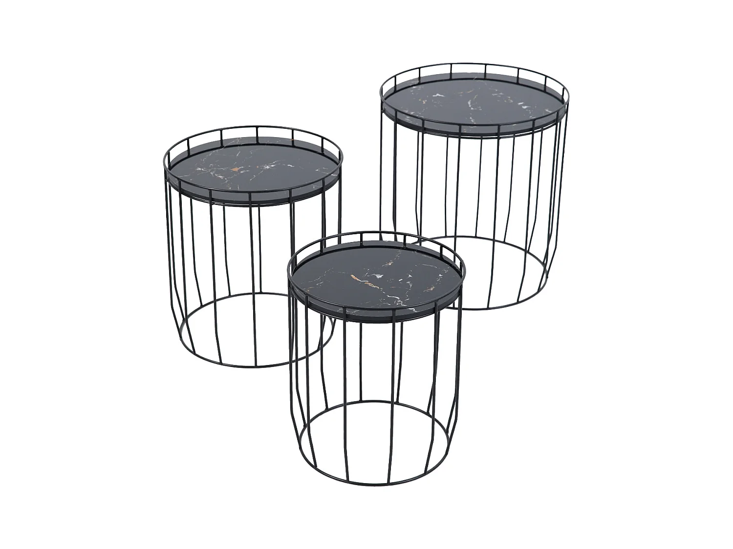 PASI Lot de 3 Tables d'appoint Tables basses Rondes Noires