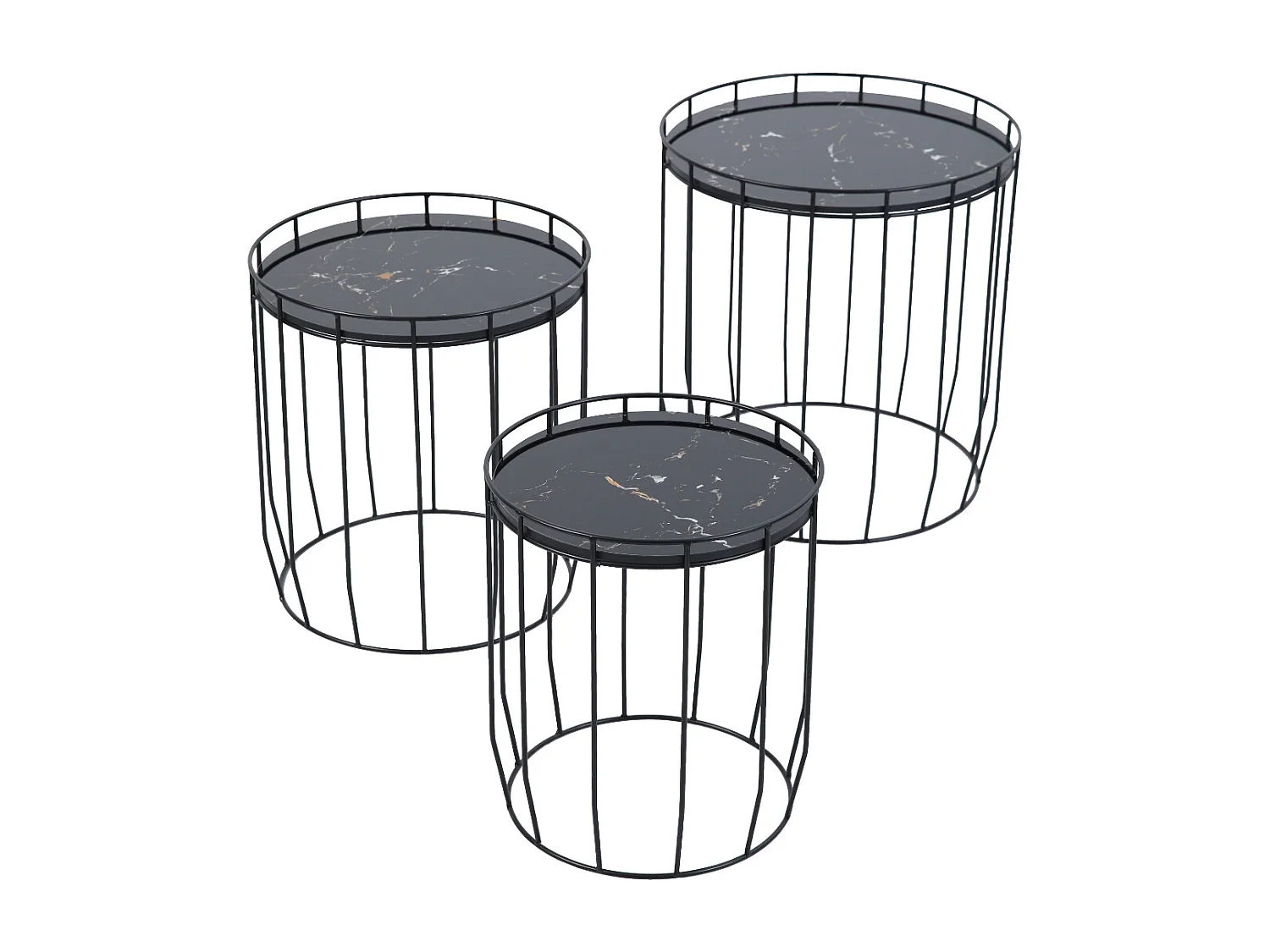 PASI Lot de 3 Tables d'appoint Tables basses Rondes Noires