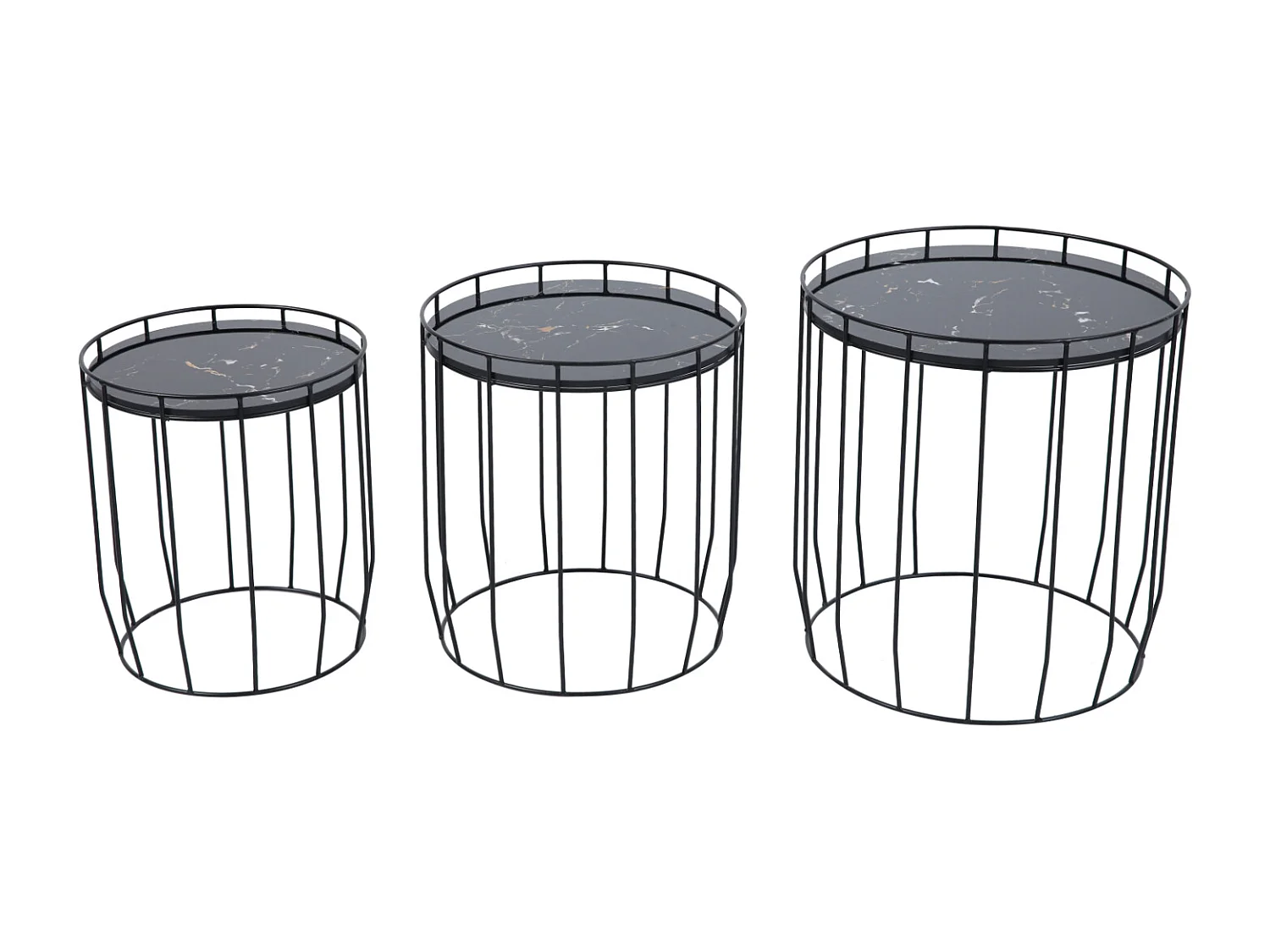 PASI Lot de 3 Tables d'appoint Tables basses Rondes Noires