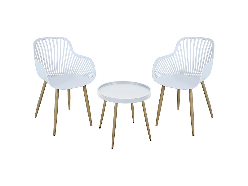SVITA PHILLY groupe de sièges ensemble de meubles de balcon 3 pièces blanc/aspect bois