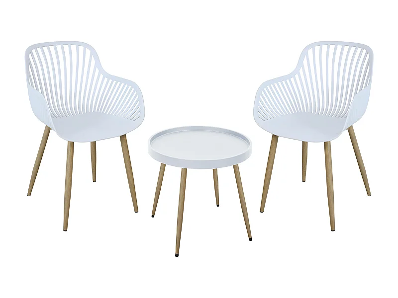 SVITA PHILLY groupe de sièges ensemble de meubles de balcon 3 pièces blanc/aspect bois