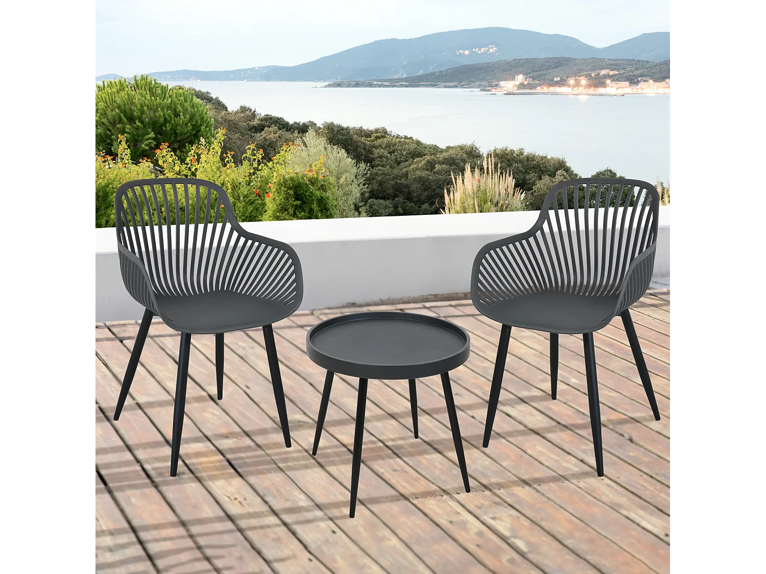 SVITA PHILLY groupe de sièges ensemble de meubles de balcon 3 pièces gris/noir