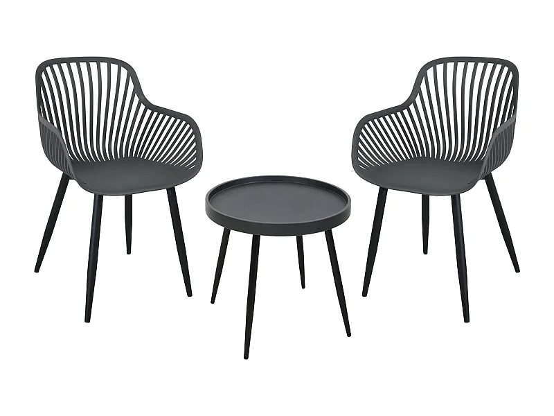 SVITA PHILLY groupe de sièges ensemble de meubles de balcon 3 pièces gris/noir