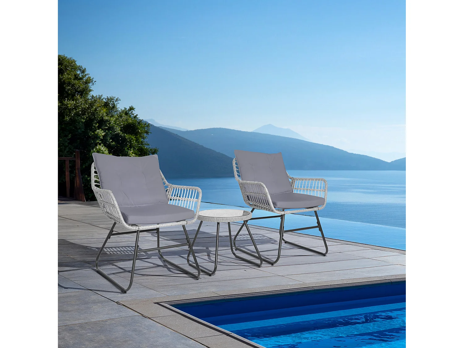 Ensemble salon de jardin en rotin AMALFI pour balcon 2 personnes Gris Clair