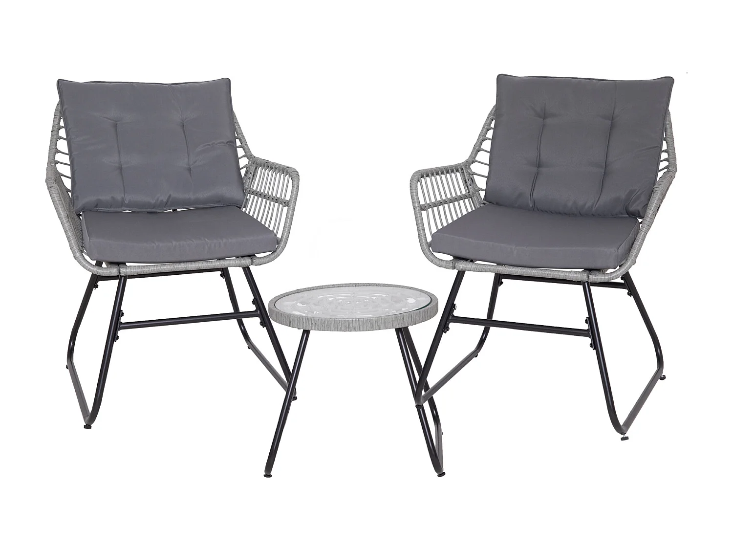 Ensemble salon de jardin en rotin AMALFI pour balcon 2 personnes Gris Clair