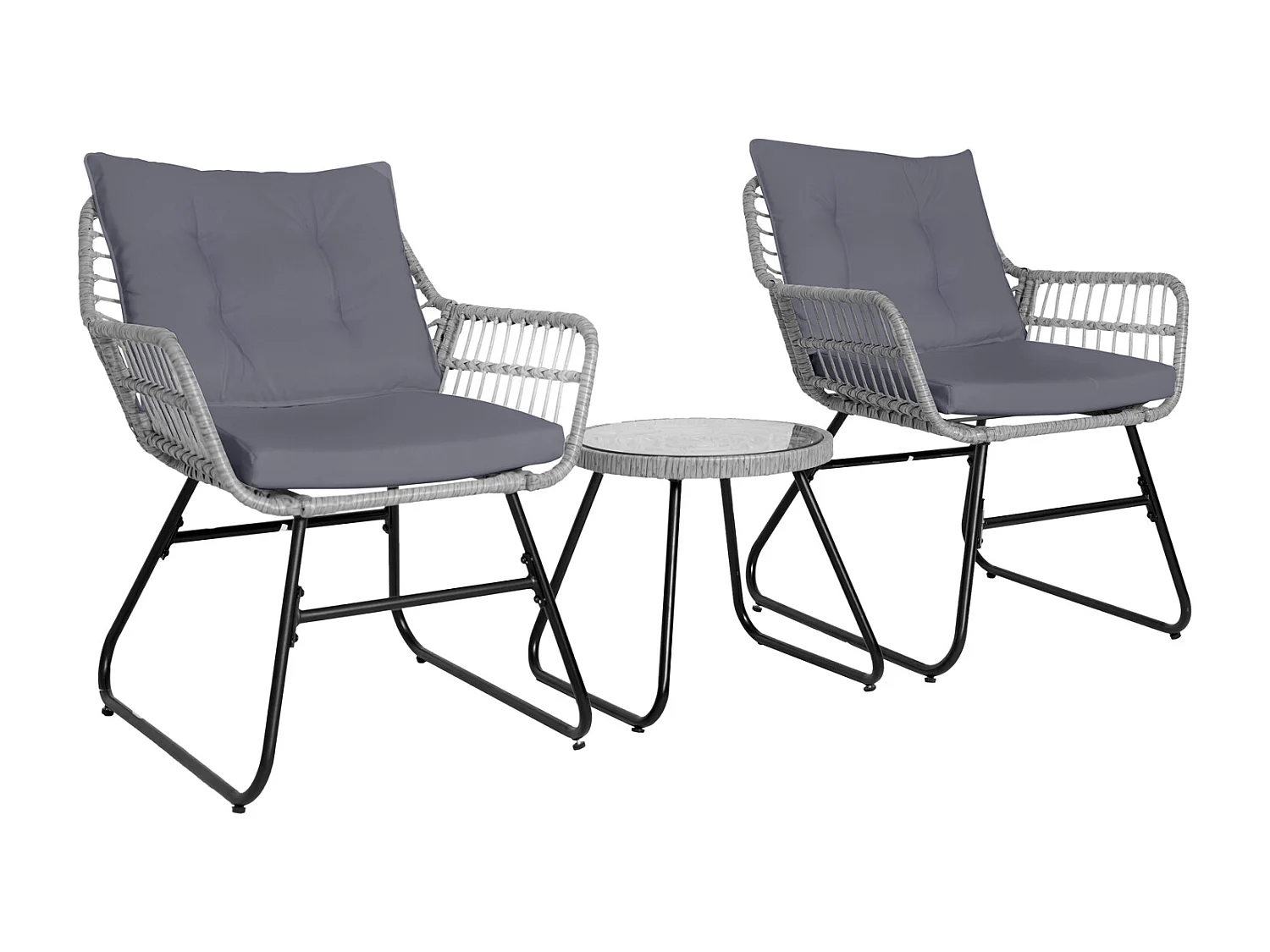 Ensemble salon de jardin en rotin AMALFI pour balcon 2 personnes Gris Clair