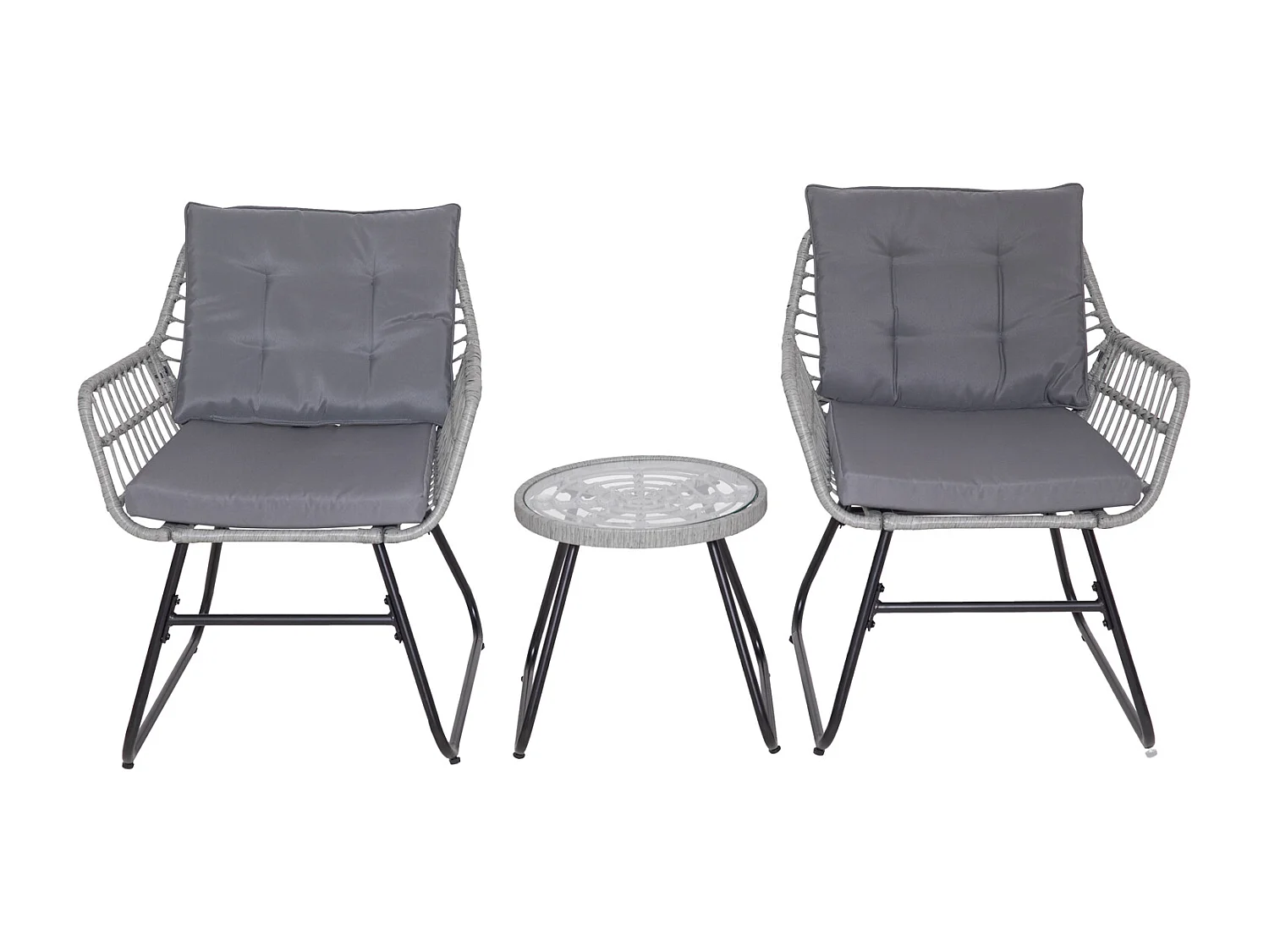 Ensemble salon de jardin en rotin AMALFI pour balcon 2 personnes Gris Clair