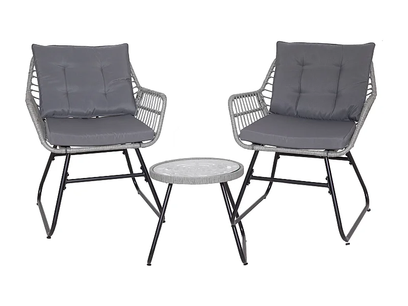Ensemble salon de jardin en rotin AMALFI pour balcon 2 personnes Gris Clair