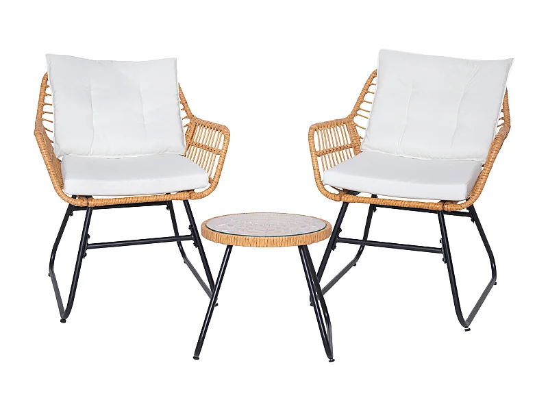 Ensemble salon de jardin en rotin AMALFI pour balcon 2 personnes Naturel