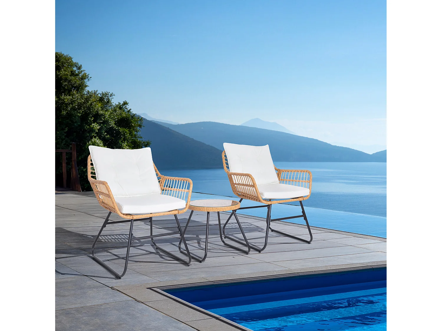 Ensemble salon de jardin en rotin AMALFI pour balcon 2 personnes Naturel