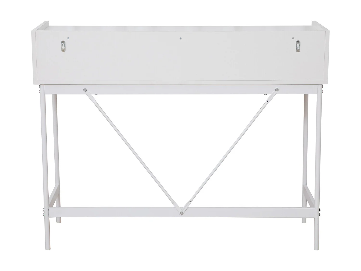 Console VALEO étroite avec étagère sur pied, table d'entrée avec tiroir, blanche