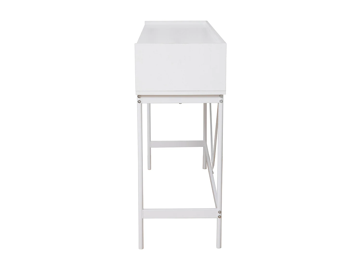 Console VALEO étroite avec étagère sur pied, table d'entrée avec tiroir, blanche