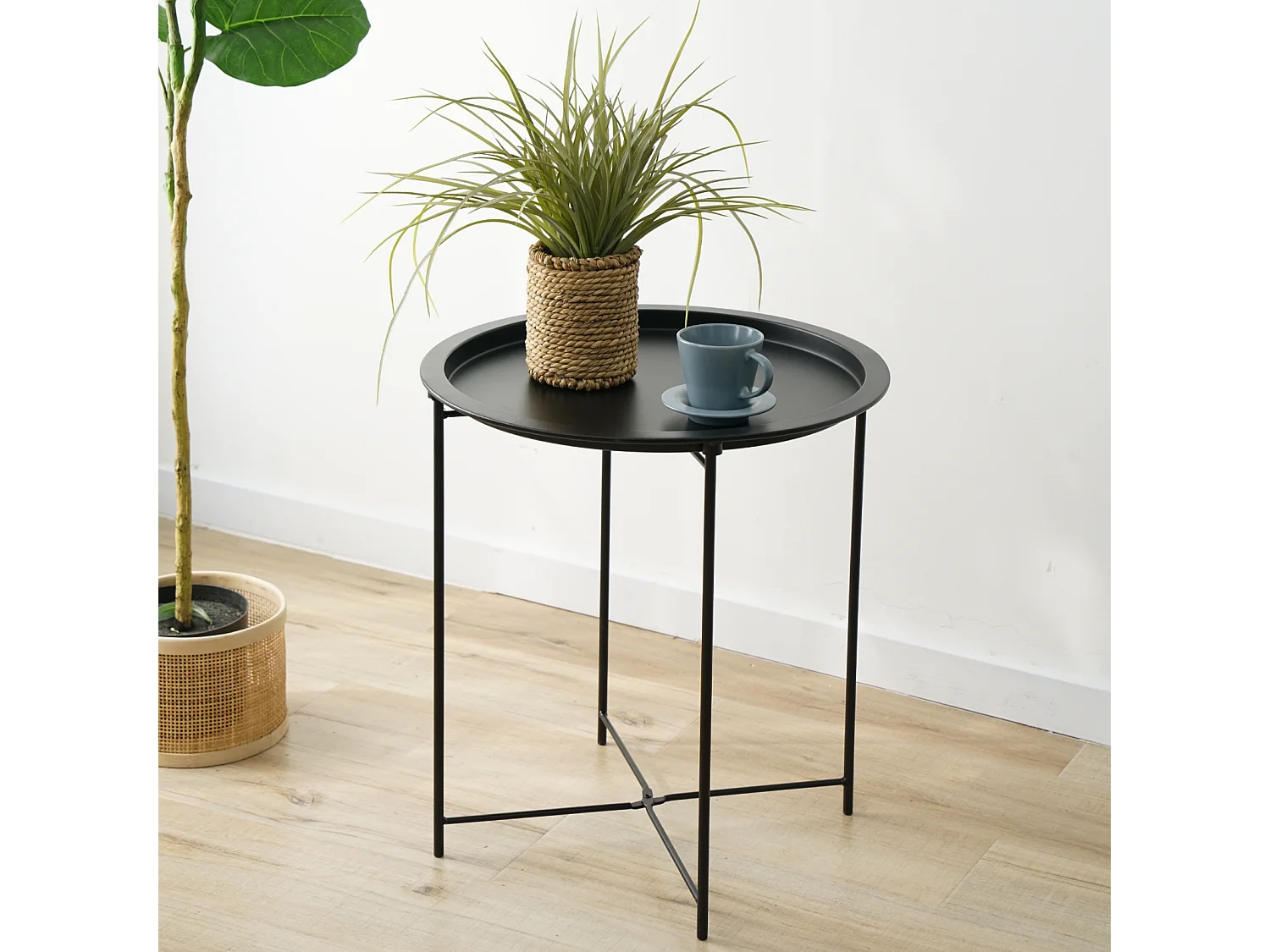 Table d'appoint THEBE Table de chevet ronde en métal Table basse pliable Noir