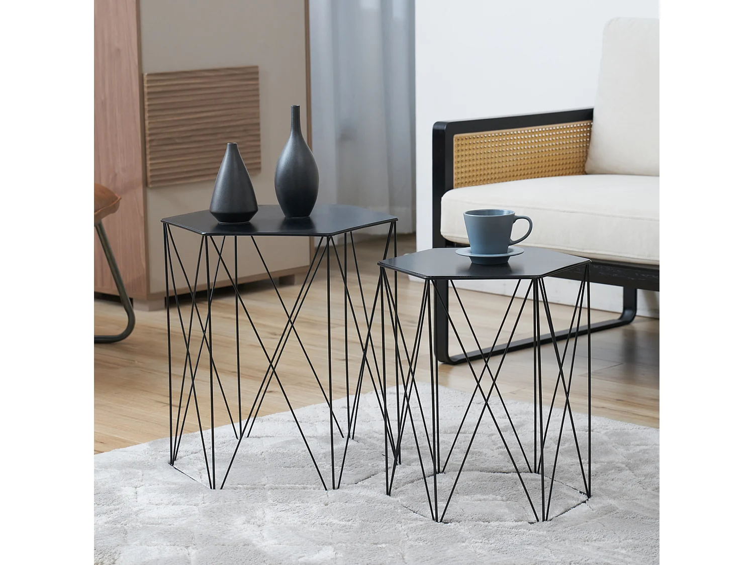 HARPA Lot de 2 tables d'appoint Table basse Moderne Noir