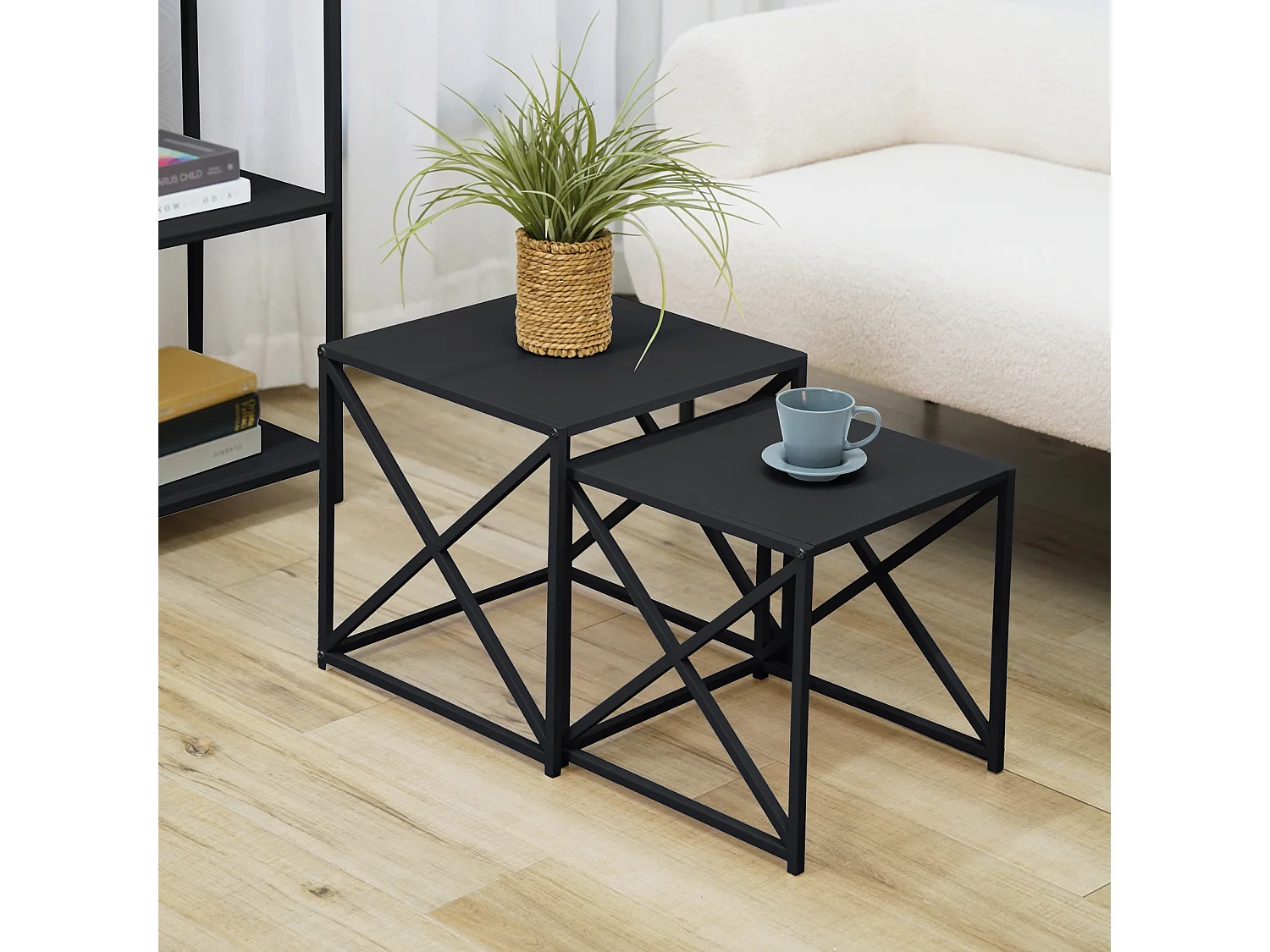 Ensemble de 2 tables d'appoint GEMO Table basse Table de salon Table en métal Noir