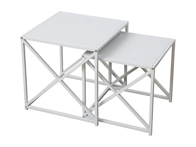 Ensemble de 2 tables d'appoint GEMO Table basse Table de salon Table en métal Blanc