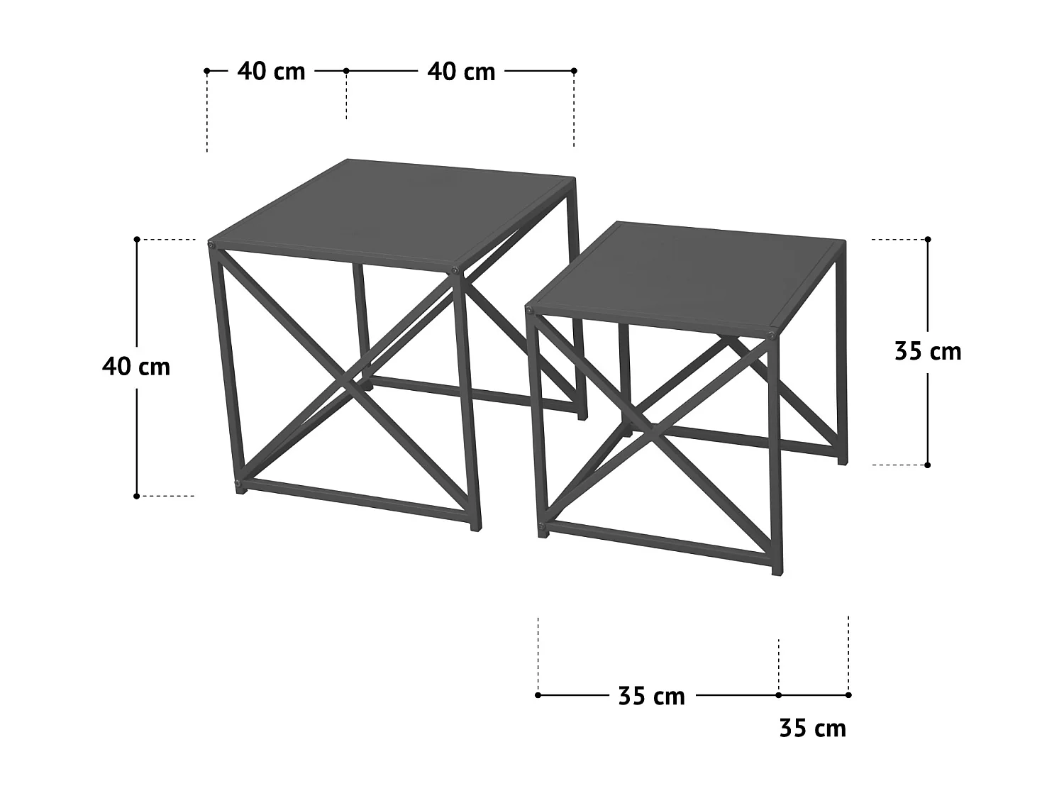Ensemble de 2 tables d'appoint GEMO Table basse Table de salon Table en métal Blanc