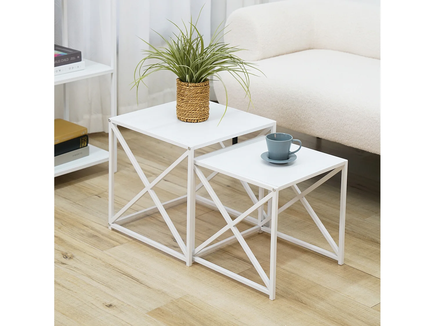 Ensemble de 2 tables d'appoint GEMO Table basse Table de salon Table en métal Blanc