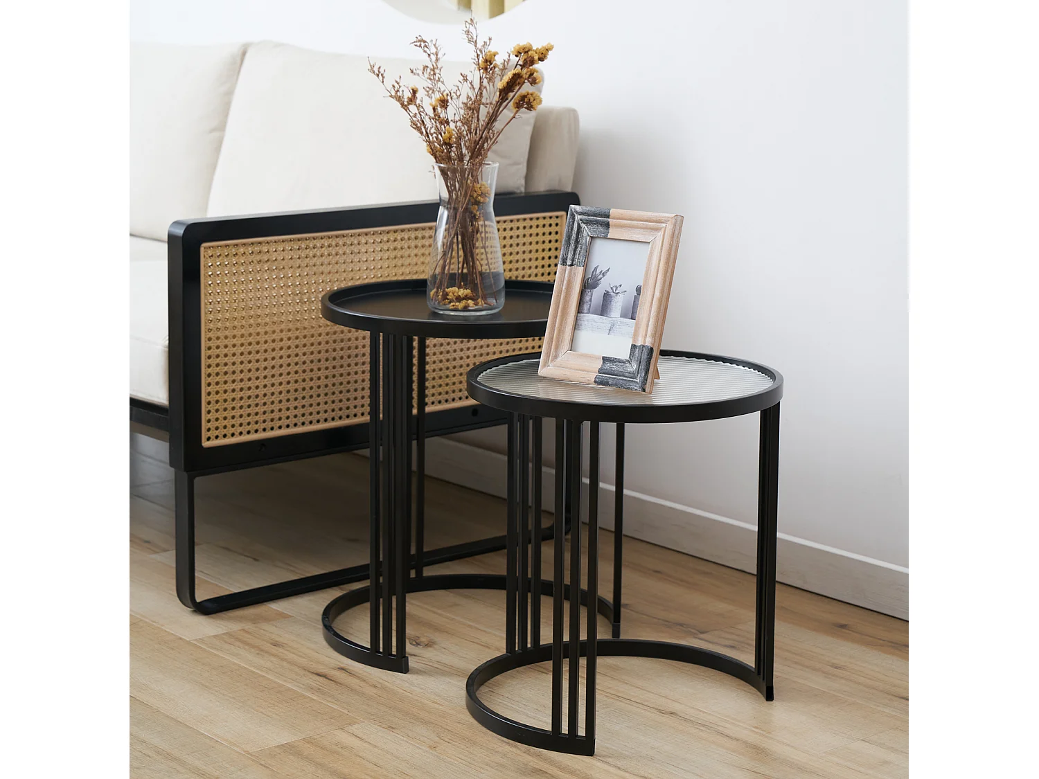 LADAR Lot de 2 tables d'appoint Tables basses rondes noires