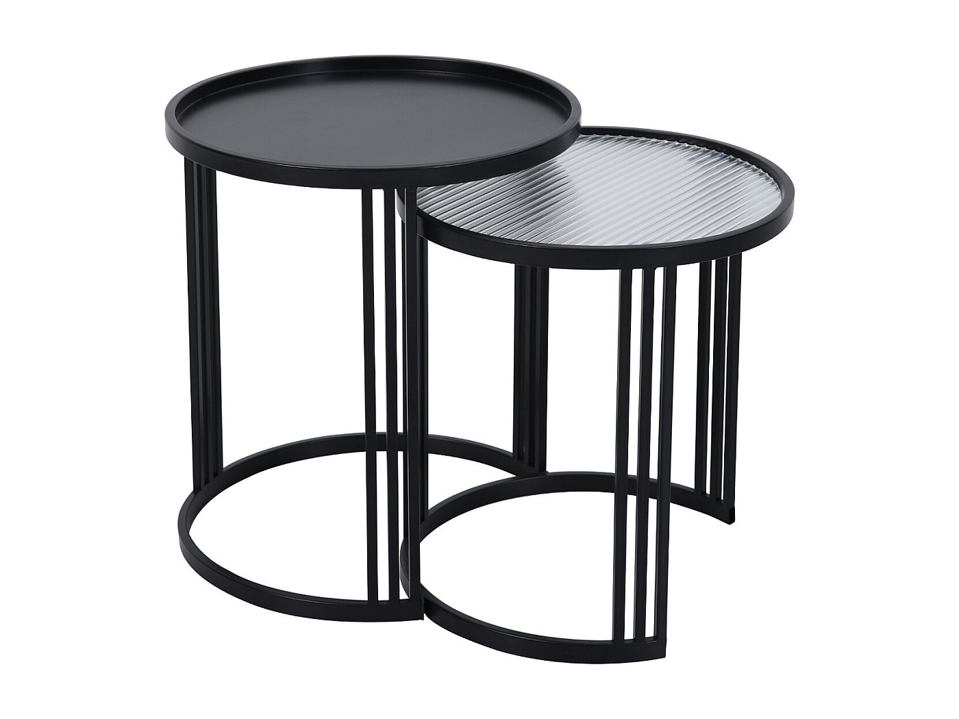 Lot De 2 Tables D'Appoint Rondes Gigognes HJhomeheart Blanc Et Or - Grande 60x60x45cm + Petite 40x40x35cm