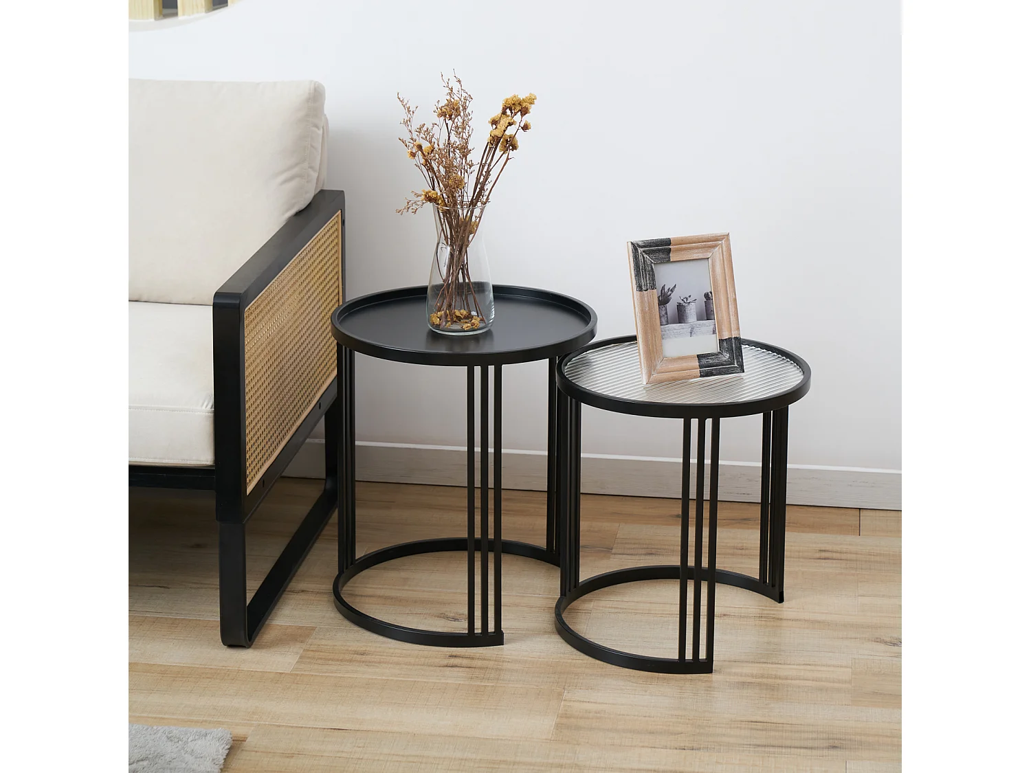 LADAR Lot de 2 tables d'appoint Tables basses rondes noires