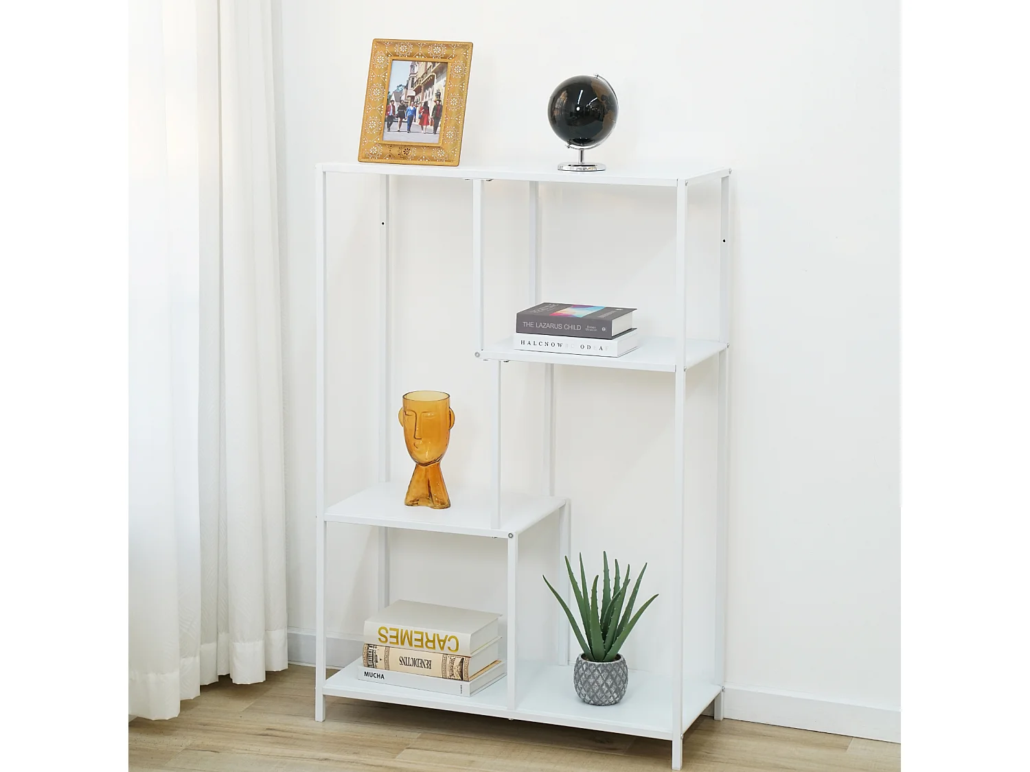 Étagère en métal Étagère sur pied Étagère de salon en métal Design industriel CARME Blanc