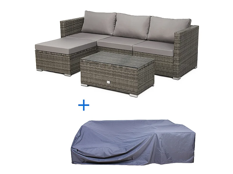 Ensemble de canapés en rotin synthétique QUEENS en gris avec housse