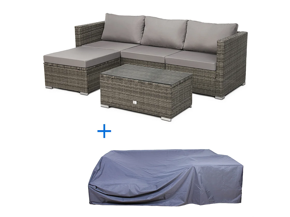 Ensemble de canapés en rotin synthétique QUEENS en gris avec housse