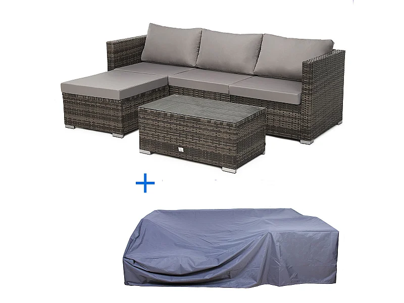 Ensemble de canapés en rotin synthétique QUEENS en marron avec housse