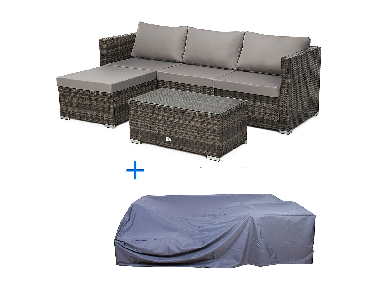 Ensemble de canapés en rotin synthétique QUEENS en marron avec housse