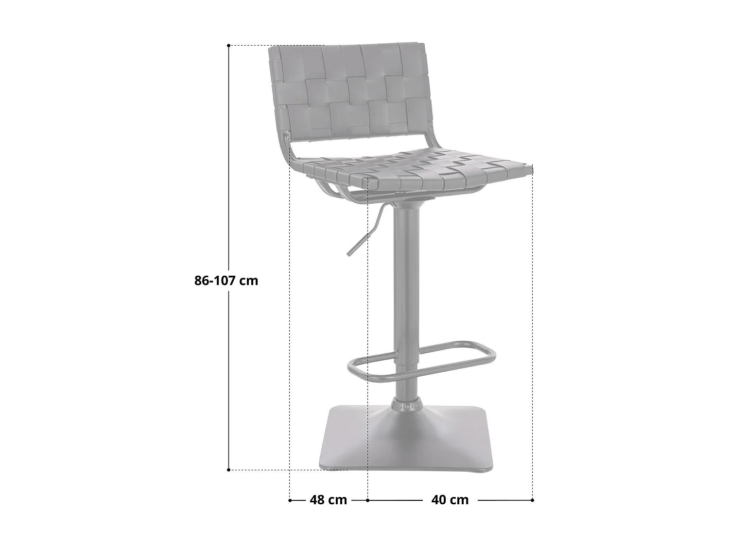 Tabouret de bar COLIN avec dossier, réglable en hauteur, pivotant, simili cuir noir