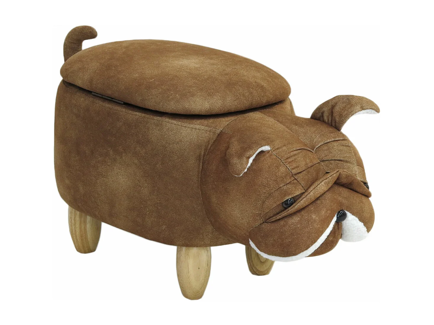 Tabouret pour enfant ANIMAL STORAGE avec espace de rangement Rembourré Chien Carlin marron