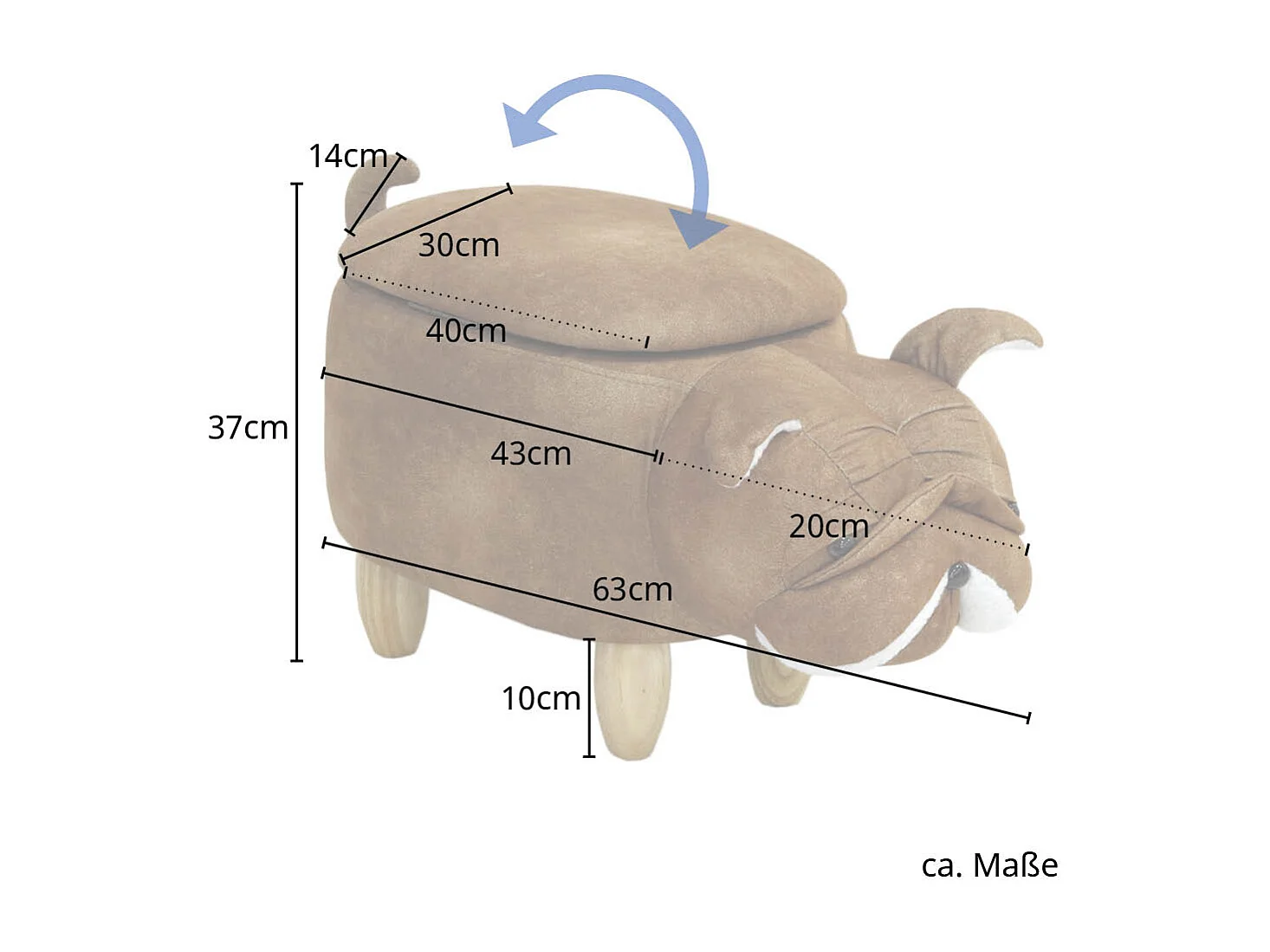Tabouret pour enfant ANIMAL STORAGE avec espace de rangement Rembourré Chien Carlin marron