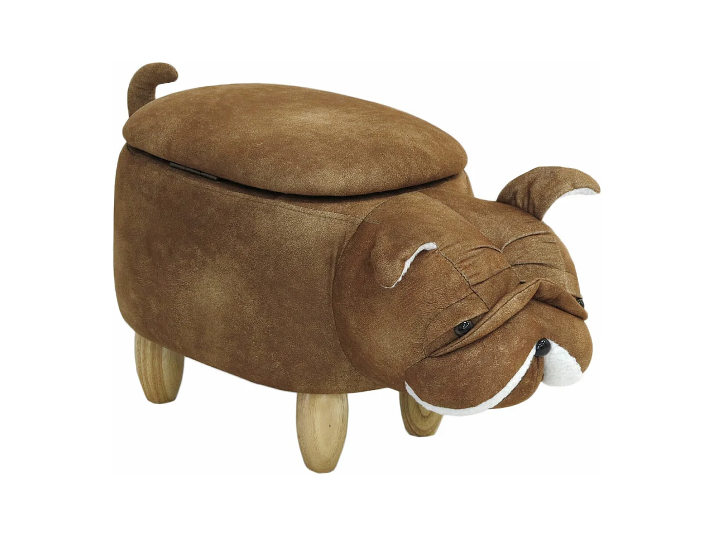Tabouret pour enfant ANIMAL STORAGE avec espace de rangement Rembourré Chien Carlin marron