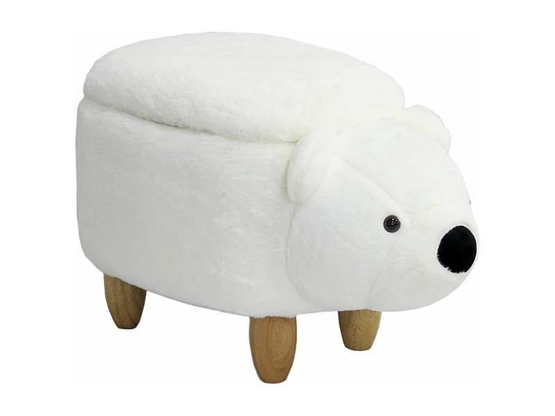 Tabouret pour enfant ANIMAL STORAGE avec espace de rangement Rembourré Ours polaire Blanc