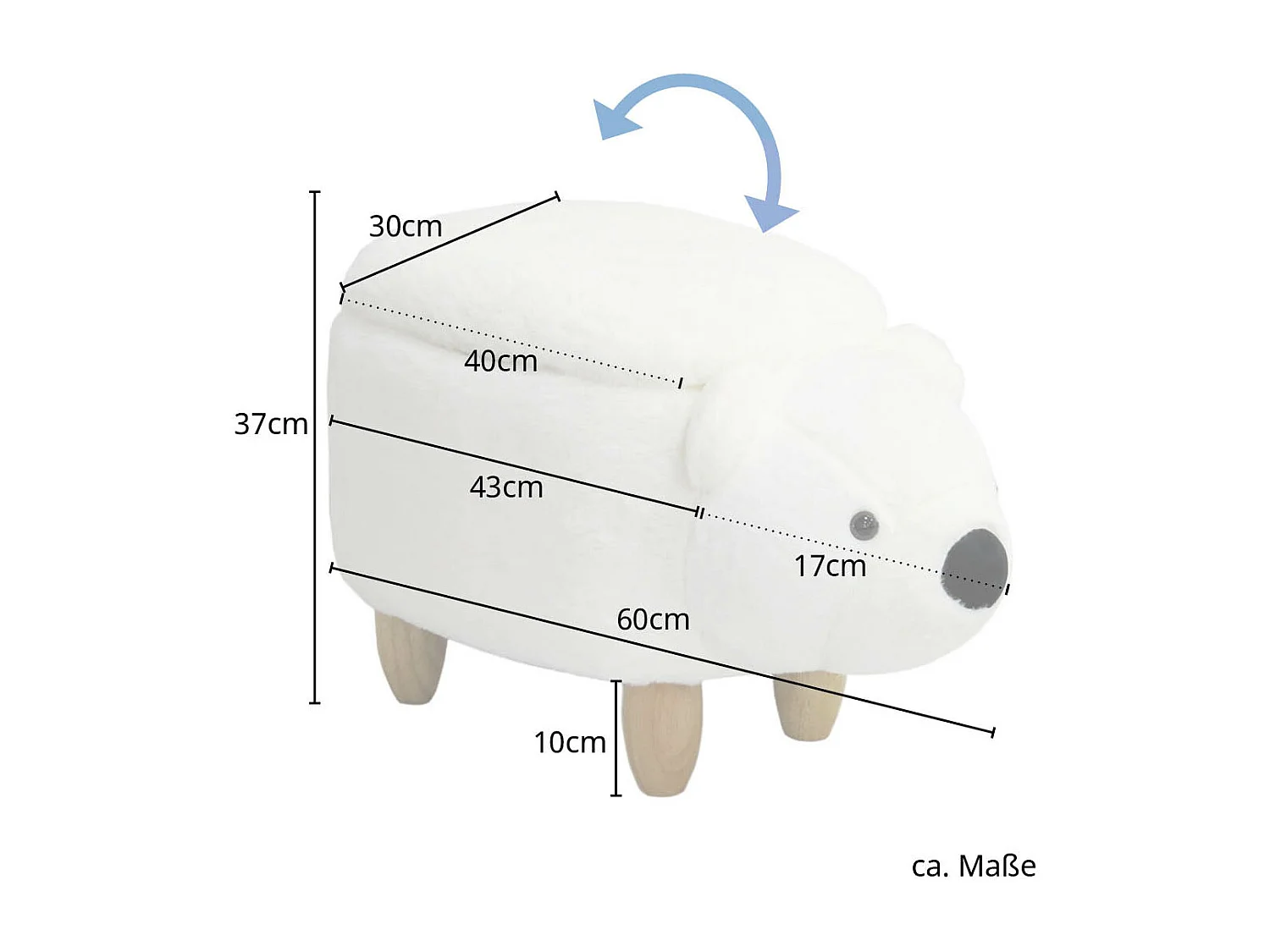 Tabouret pour enfant ANIMAL STORAGE avec espace de rangement Rembourré Ours polaire Blanc