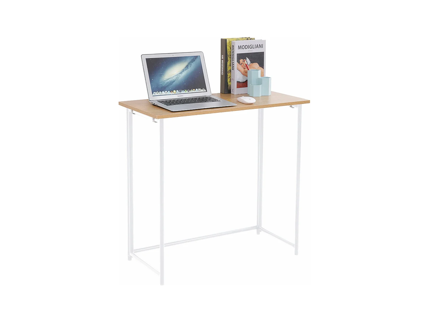 Bureau d'ordinateur pliable et étroit multifonction peu encombrant 80 x 40 x 76 cm chêne